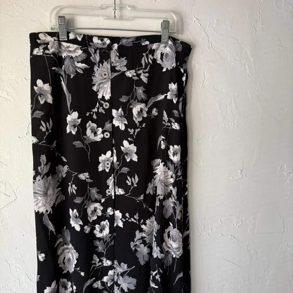 Wild Fable Skirt New S Black Floral‎ Button Front High Waist Whimsigoth Witchy